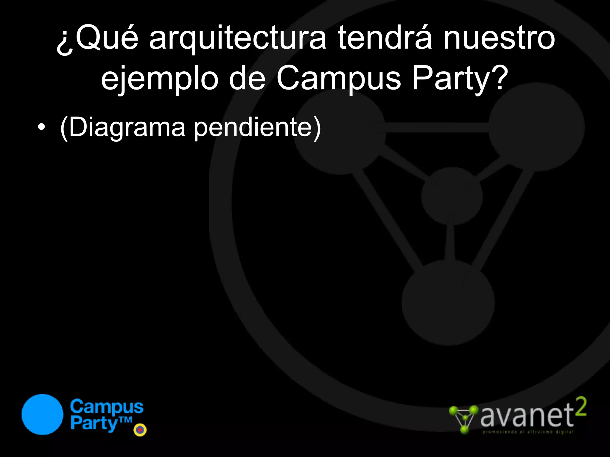 ¿Qué arquitectura tendrá nuestro ejemplo de Campus Party?(Diagrama pendiente)