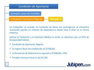 Condición de AportanteConcepto de RegularidadLa calidad de aportante es la clasificación que se realiza de los trabajadores en función de la regularidad con que los mismos efectúan sus aportes, o cotizaciones al sistema previsional. Se utiliza a los efectos de la determinación del grado de cobertura del seguro (o del concepto de asegurabilidad) tanto en las prestaciones por fallecimiento como por invalidezSirve para la determinación del porcentaje correspondiente a los efectos de calcular a la Prestación de Referencia. Las clasificaciones definidas en la normativa vigente son las siguientes:Aportante Regular