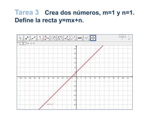 Tarea 3 Crea dos números, m=1 y n=1.
Define la recta y=mx+n.
 