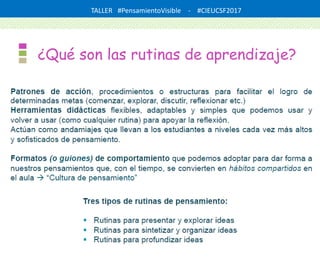 TALLER #PensamientoVisible - #CIEUCSF2017
¿Qué son las rutinas de aprendizaje?
 