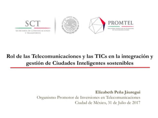 Elizabeth Peña Jáuregui
Organismo Promotor de Inversiones en Telecomunicaciones
Ciudad de México, 31 de Julio de 2017
Rol de las Telecomunicaciones y las TICs en la integración y
gestión de Ciudades Inteligentes sostenibles
 