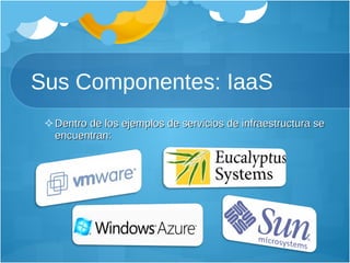 Sus Componentes: IaaS Dentro de los ejemplos de servicios de infraestructura se encuentran:  