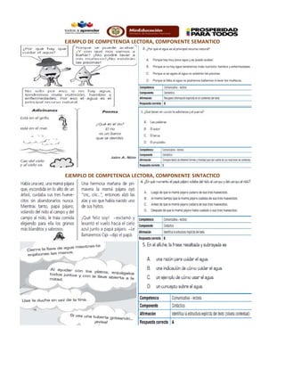 EJEMPLO DE COMPETENCIA LECTORA, COMPONENTE SEMANTICO
EJEMPLO DE COMPETENCIA LECTORA, COMPONENTE SINTACTICO
 