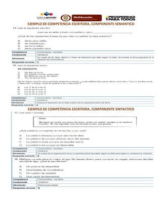 EJEMPLO DE COMPETENCIA ESCRITORA, COMPONENTE SEMANTICO
EJEMPLO DE COMPETENCIA ESCRITORA, COMPONENTE SINTACTICO
 
