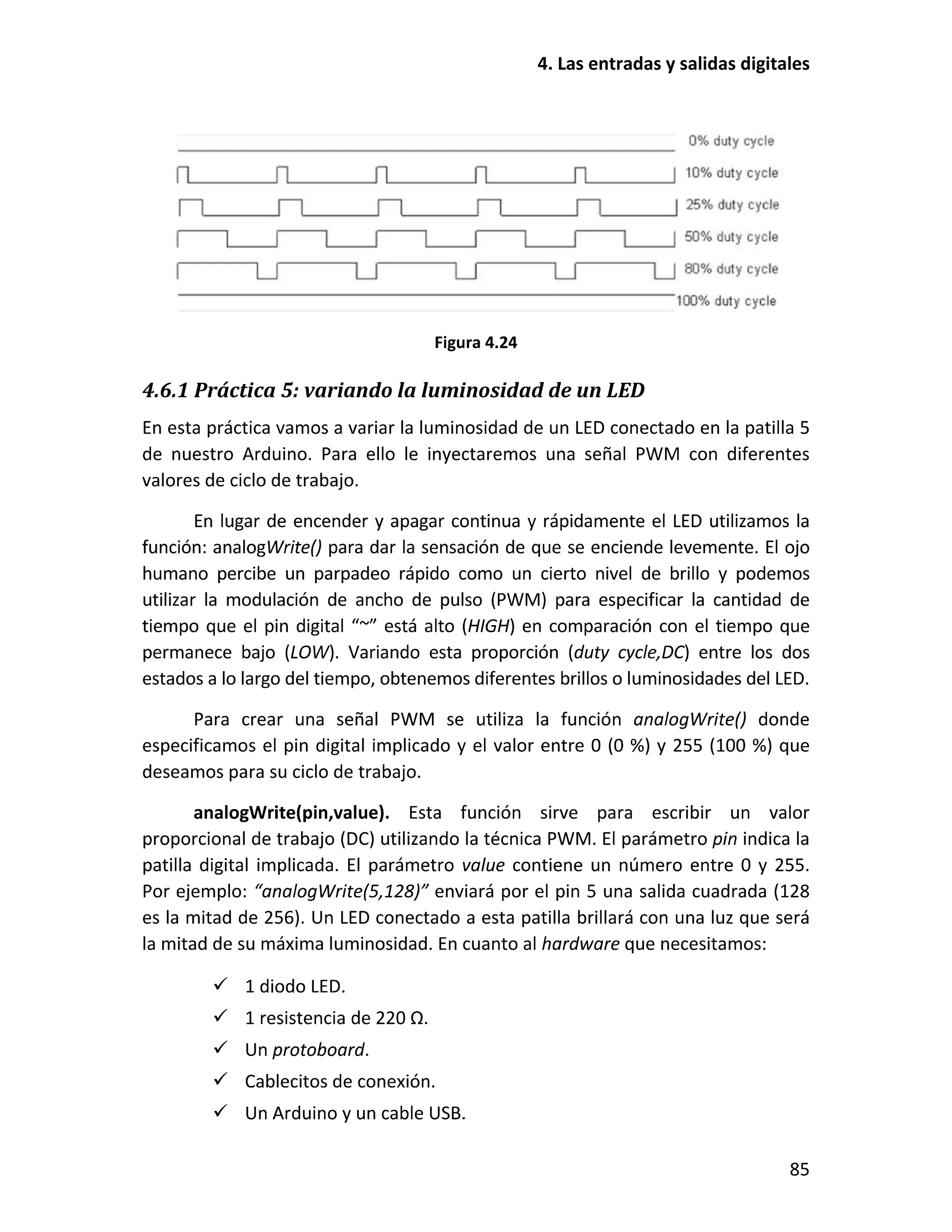 4.6.1 Práctica 5: variando la luminosidad de un LED
 