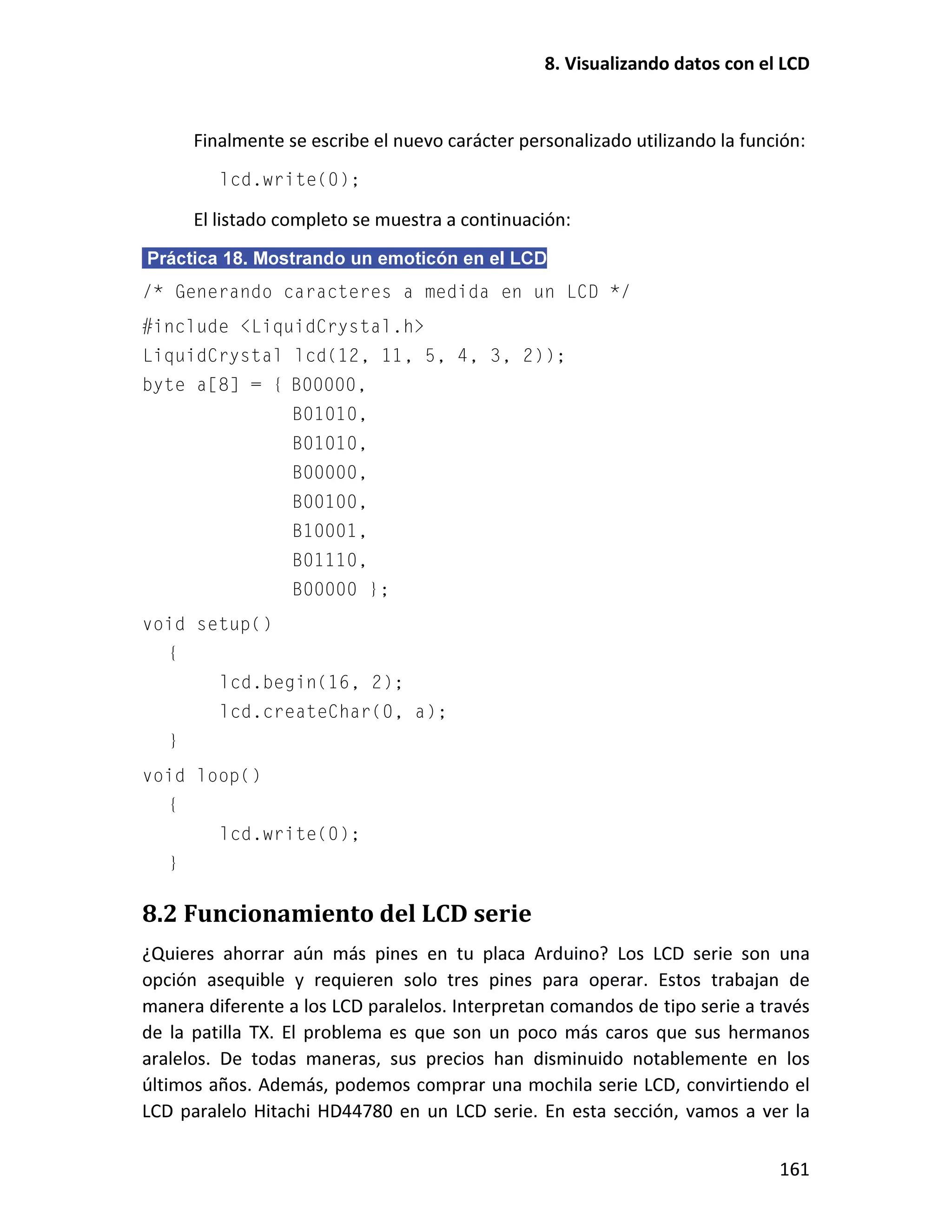 8.2 Funcionamiento del LCD serie
 
