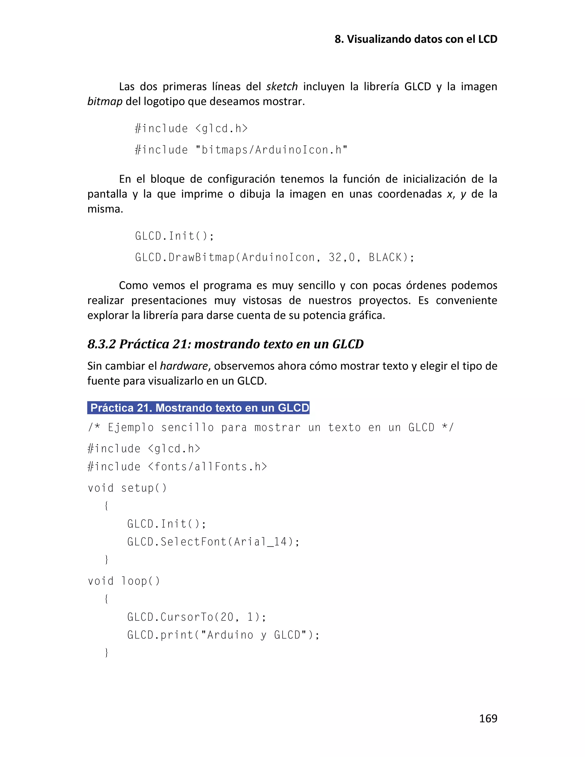 8.3.2 Práctica 21: mostrando texto en un GLCD
 
