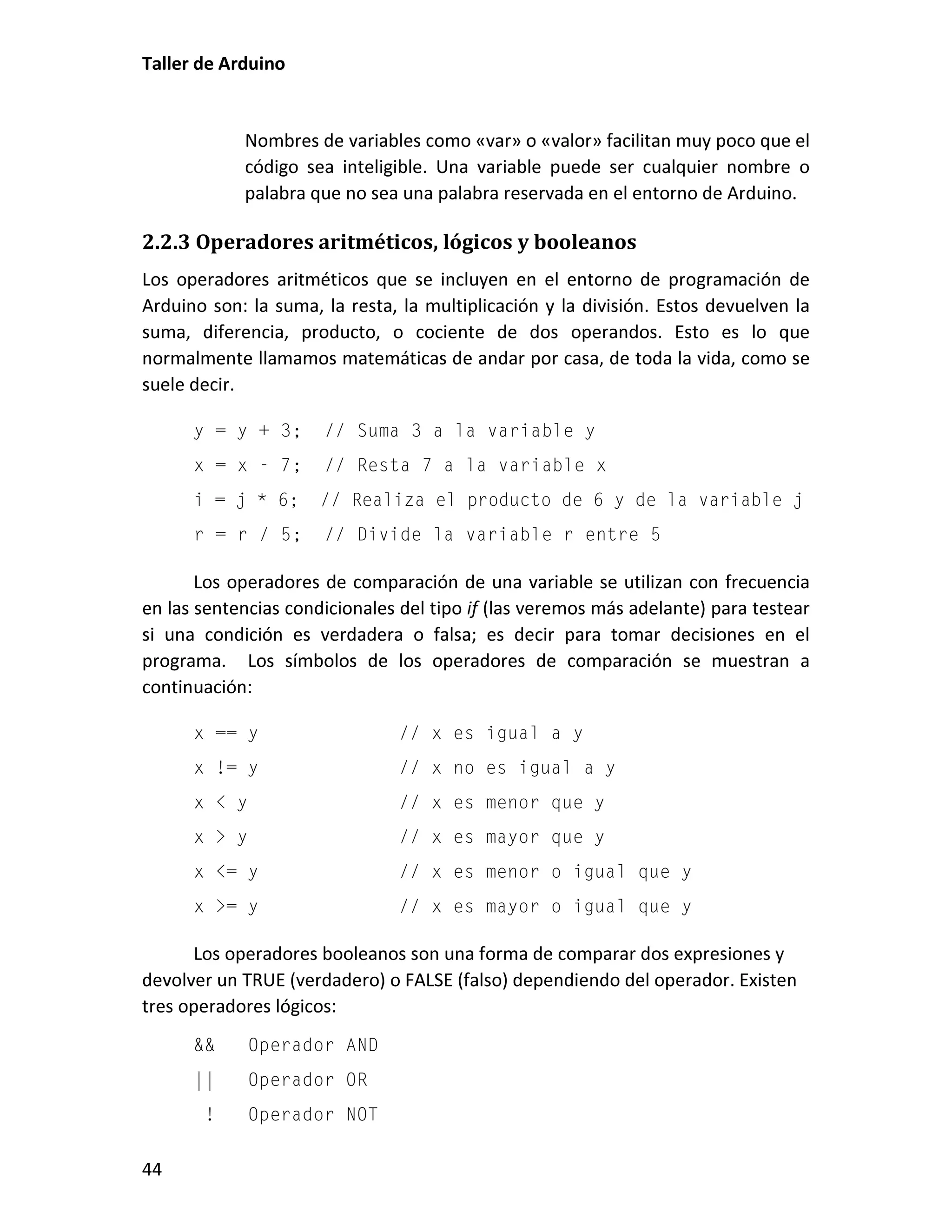 2.2.3 Operadores aritméticos, lógicos y booleanos
 