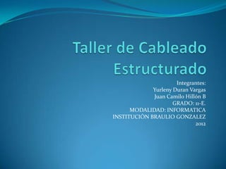 Integrantes:
             Yurleny Duran Vargas
             Juan Camilo Hillón B
                     GRADO: 11-E.
      MODALIDAD: INFORMATICA
INSTITUCIÒN BRAULIO GONZALEZ
                             2012
 