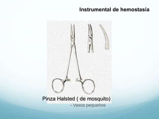 - Vasos pequeños
.
Pinza Halsted ( de mosquito)
Instrumental de hemostasia
 