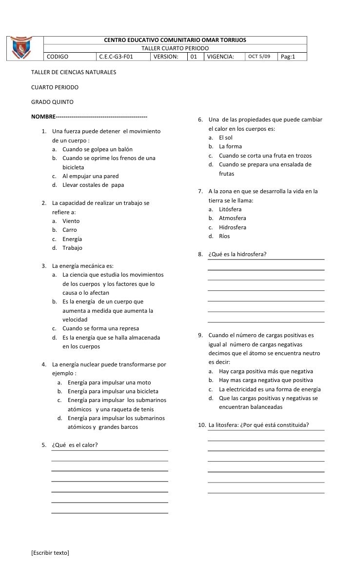 Taller de ciencias naturales