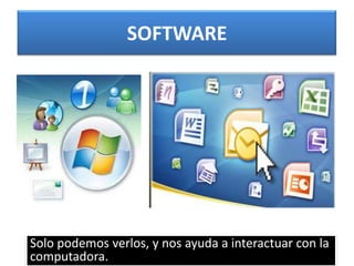 SOFTWARESolo podemos verlos, y nos ayuda a interactuar con la computadora.