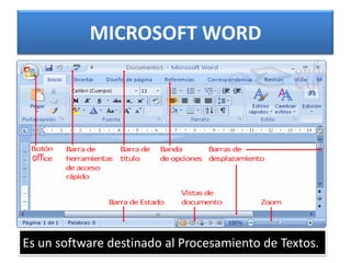 MICROSOFT WORDEs un software destinado al Procesamiento de Textos.