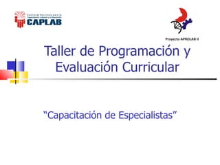 Taller de Programación y Evaluación Curricular “ Capacitación de Especialistas” 