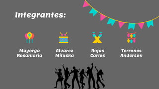 Integrantes:
Mayorga
Rosamaria
Alvarez
Miluska
Rojas
Carlos
Terrones
Anderson
 