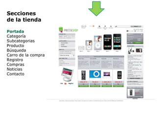 Secciones  de la tienda Portada Categoría Subcategorias Producto Búsqueda Carro de la compra Registro Compras Noticias Contacto 