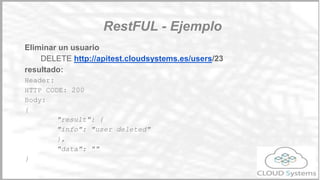 Obtener usuarios:
GET http://apitest.cloudsystems.es/users?limit=100
resultado:
Header: HTTP CODE: 200
Body:
{ "result": {...
