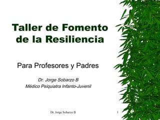 Taller de Fomento de la Resiliencia Para Profesores y Padres Dr. Jorge Sobarzo B Médico Psiquiatra Infanto-Juvenil 