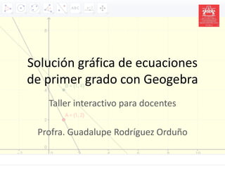 Solución gráfica de ecuaciones
de primer grado con Geogebra
Taller interactivo para docentes
Profra. Guadalupe Rodríguez Orduño
 