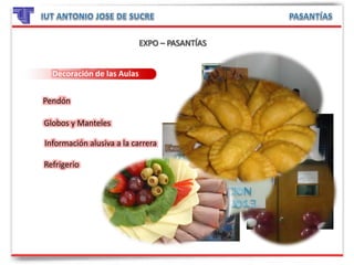 Decoración de las Aulas
Pendón
Globos y Manteles
Información alusiva a la carrera
Refrigerio
 