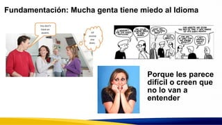 Fundamentación: Mucha genta tiene miedo al Idioma
Porque les parece
difícil o creen que
no lo van a
entender
 