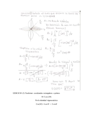EJERCICIO (5) Trasformar coordenadas rectangulares a polares 
R=2 cos (3휃) 
Por la identidad trigonométrica 
Cos(3휃)= 4 cos³휃 − 3 푐표푠휃 
 