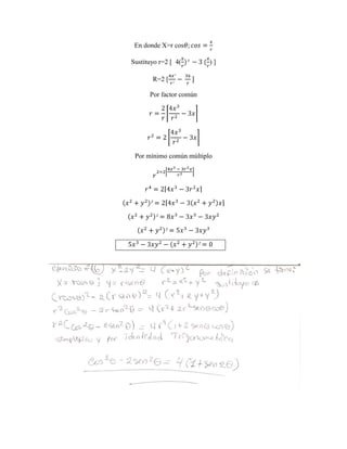 En donde X=r cos Sustituyo r=2 [ 4() ] R=2 [ Por factor común Por mínimo común múltiplo 
