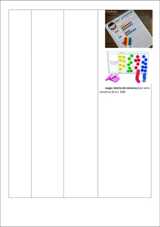 Juego: lotería de números (con serie
numérica de 0 a 500)
 