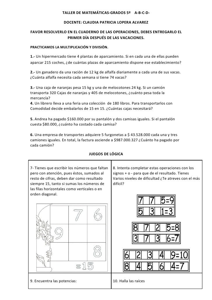 preguntas de matematicas de 5 grado taller de matem 225 ticas grado 5 186 preguntas de matematicas de 5 grado taller de matem 225 ticas grado 5 186