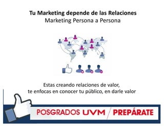 Tu Marketing depende de las Relaciones
Marketing Persona a Persona
Estas creando relaciones de valor,
te enfocas en conocer tu público, en darle valor
#RSSCZ
 