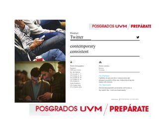 District:
Twitter
contemporary
consistent
District demographics:
Population:
244M active citizens
Key Age Segments:
33% of youth 13 - 17
37% of adults 18 - 29
25% of adults 30 - 49
12% of adults 50 - 64
10% of adults 65+
Gender Breakdown:
24% of males online
21% of females online
District currency:
Retweets
Favourites
The Challenge
Capitalize on open and direct communication and
ultimate accessibility all the time, without devolving into
chatter with everyone.
The Opportunity
Directed and purposeful conversations with events as
they unfold, that t with your brand identity.
10 / 23 ///// Diamond Whitepaper Social Media Brand Strategy: The Four Districts Approach
 