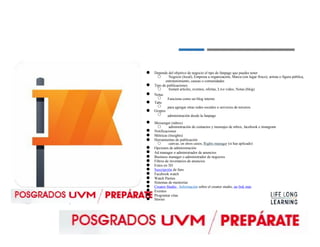 ●
●
●
●
●
●
●
●
●
●
●
●
●
●
●
●
●
●
●
●
●
●
Depende del objetivo de negocio el tipo de fanpage que puedes tener
○ Negocio (local), Empresa u organización, Marca (sin lugar físico), artista o figura pública,
entretenimiento, causas o comunidades
Tipo de publicaciones
○ Instant articles, eventos, ofertas, Live video, Notas (blog)
Notas
○
Tabs
○
Grupos
○
Funciona como un blog interno
para agregar otras redes sociales o servicios de terceros
administración desde la fanpage
Messenger (inbox)
○ administración de contactos y mensajes de inbox, facebook e instagram
Notificaciones
Métricas (Insights)
Herramientas de publicación
○ canvas, en otros casos, Rights manager (si has aplicado)
Opciones de administración
Ad manager o administrador de anuncios
Business manager o administrador de negocios
Filtros de inventarios de anuncios
Fotos en 3D
Suscripción de fans
Facebook watch
Watch Parties
Sistemas de mentorías
Creator Studio . Información sobre el creator studio, un link más
Eventos
Programar citas
Stories
 