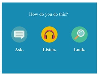 Ask. Listen. Look.
How do you do this?
 
