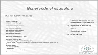 Ejecutamos la aplicación
node app.js
Probamos la consola
localhost:3000/api/consol
e
Probando el fake
Implementación
 