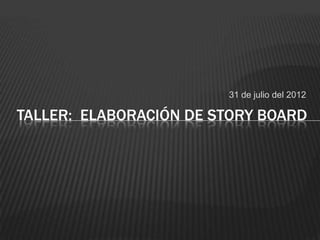 31 de julio del 2012

TALLER: ELABORACIÓN DE STORY BOARD
 