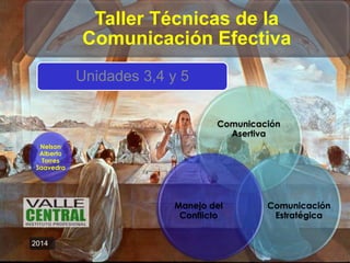 Taller Técnicas de la 
Comunicación Efectiva 
Nelson 
Alberto 
Torres 
Saavedra 
2014 
Unidades 3,4 y 5 
Comunicación 
Asertiva 
Comunicación 
Estratégica 
Manejo del 
Conflicto 
 
