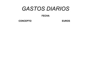 GASTOS DIARIOS
           FECHA

CONCEPTO           EUROS
 