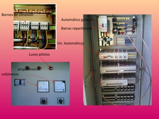 Luces pilotos Barras repartidoras Int. Automáticos voltímetro amperímetro Bornes de conexión Automático general 