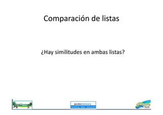 Comparación de listas
¿Hay similitudes en ambas listas?
 