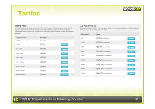 Tarifas




 10/11/11	
  Departamento	
  de	
  Marke.ng	
  -­‐	
  Socialtec	
     31	
  
 