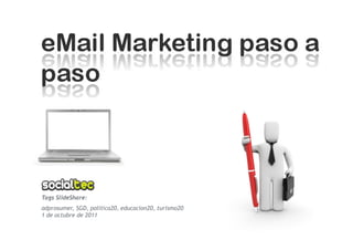 Tags SlideShare:
adprosumer, SGD, politica20, educacion20, turismo20
1 de octubre de 2011
 