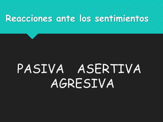 Reacciones ante los sentimientos
PASIVA ASERTIVA
AGRESIVA
 