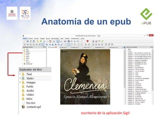 escritorio de la aplicación Sigil
Anatomía de un epub
 