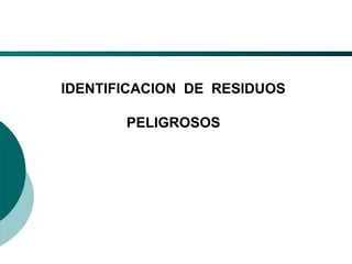 El Desarrollo Humano, base de la Formación Integral de la PersonalLos valores en la empresa
IDENTIFICACION DE RESIDUOS
PELIGROSOS
 