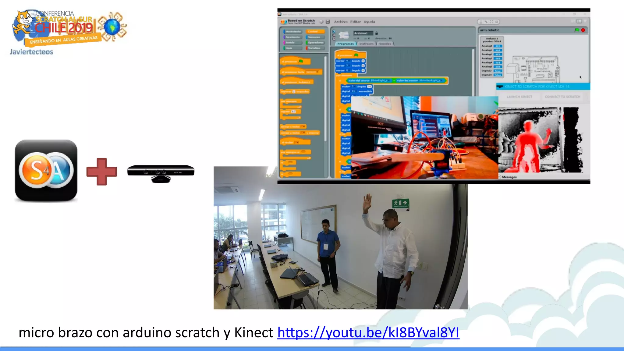 micro brazo con arduino scratch y Kinect https://youtu.be/kI8BYval8YI
 
