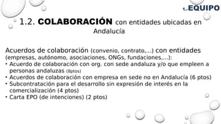 1.2. COLABORACIÓN con entidades ubicadas en
Andalucía
Acuerdos de colaboración (convenio, contrato,...) con entidades
(emp...