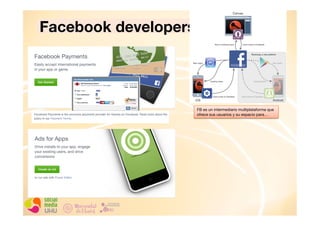 Facebook developers

FB es un intermediario multiplataforma que
ofrece sus usuarios y su espacio para…

 