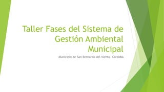 Taller Fases del Sistema de
Gestión Ambiental
Municipal
Municipio de San Bernardo del Viento- Córdoba
 