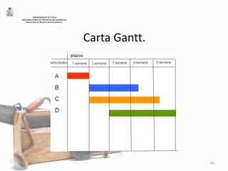 Carta Gantt.
83
UNIVERSIDAD DE CHILE
VICERRECTORÍA DE ASUNTOS ACADÉMICOS
DIRECCIÓN DE BIENESTAR ESTUDIANTIL
 