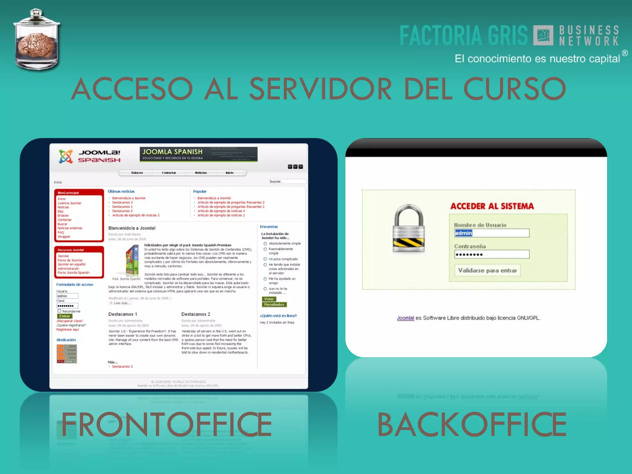 ACCESO AL SERVIDOR DEL CURSO FRONTOFFICE  BACKOFFICE  